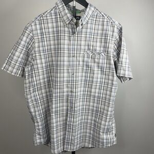 Men's CHAPS Plaid Short Sleeve Button Front Shirt Sz Large L 100% Polyester